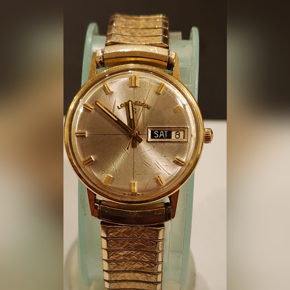 Solid 14K Gold Men's Lord Elgin Windup Crosshair dial watch